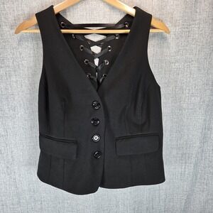 INC International Concepts Women's Black Vest Corset Laced Back SZ 6 Biker Boho